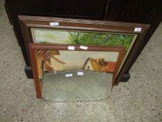1920S FRAMELESS MIRROR, A JOHN D’OYLY PRINT, A FURTHER OIL ON BOARD OF A VASE OF FLOWERS ETC (4)