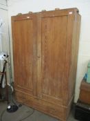 PITCH PINE DOUBLE DOOR WARDROBE WITH FULL WIDTH DRAWER TO BASE (A/F)