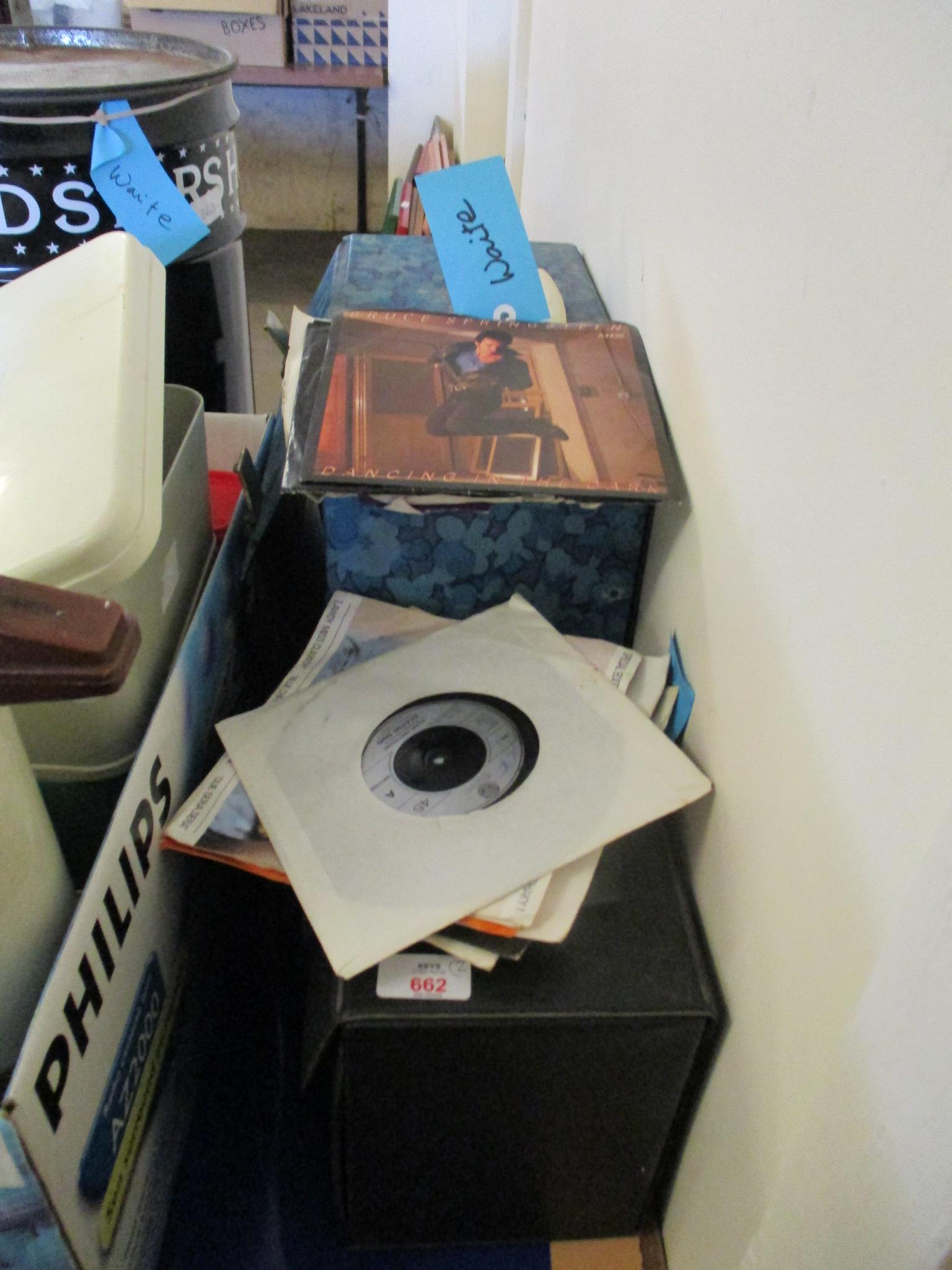 TWO CASES OF MIXED VINYL RECORDS, SINGLES ETC