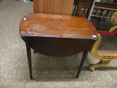 GEORGIAN MAHOGANY CIRCULAR PEMBROKE TABLE WITH SINGLE DRAWER TO END ON TAPERING SQUARE LEGS