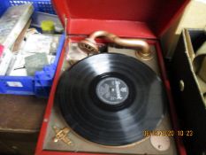 RED REXINE CASED BRUNSWICK PORTABLE RECORD PLAYER