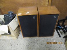 PAIR OF TEAK FRAMED WHARFDALE XP2 SPEAKERS AND STANDS