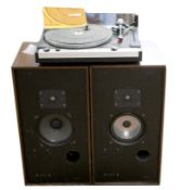 Torrens TD110 record deck (perspex cover missing) and a pair of Harbeth HL monitor MkII loudspeakers