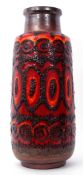 Large West German pottery vase with a Poole type design in red and black, the base impressed West