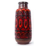 Large West German pottery vase with a Poole type design in red and black, the base impressed West