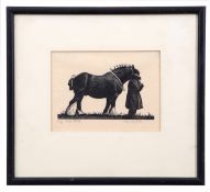 AR Clare Veronica Hope Leighton, SWE, ARE, RE (1898-1989 "Shire Horse" black and white woodcut,