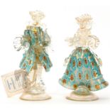 Pair of Murano Venetian glass figures of a gentleman and lady in 18th century costume, 18cm high (