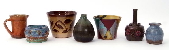 Group of Studio Pottery vases including one by George Barfoot, Wells Pottery, three further vases, a