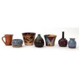 Group of Studio Pottery vases including one by George Barfoot, Wells Pottery, three further vases, a