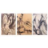 Yudice Belenkie (contemporary) Abstract compositions group of three charcoal drawings, one signed