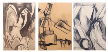 Yudice Belenkie (contemporary) Abstract compositions group of three charcoal drawings, one signed