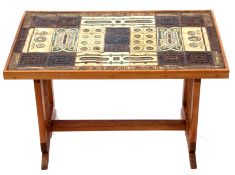 20th century rectangular coffee table inlaid with ceramic tiles in abstract design, 45cm high