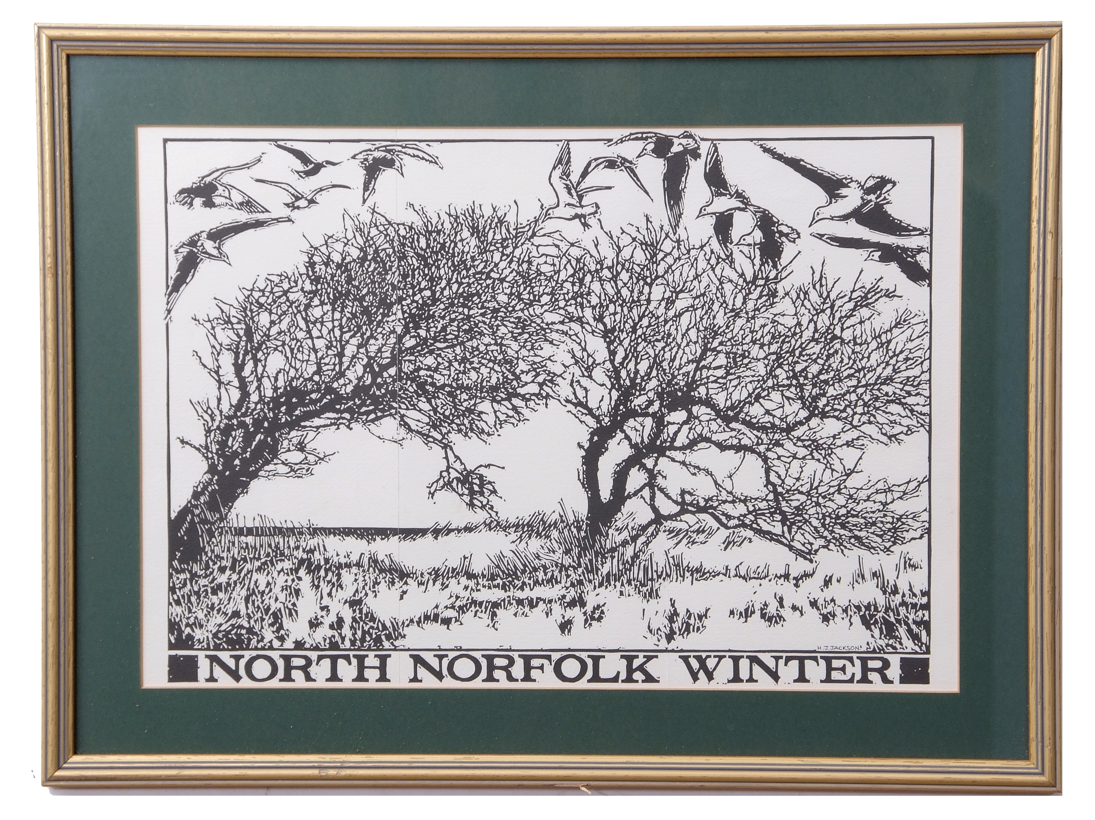 AR H John Jackson, ARE (born 1938 "North Norfolk Winter" black and white print 27 x 39cm