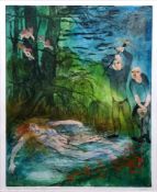 AR Deanne (20th century) "Ophelia and the Grave Diggers" coloured etching, signed, numbered 6/50 and