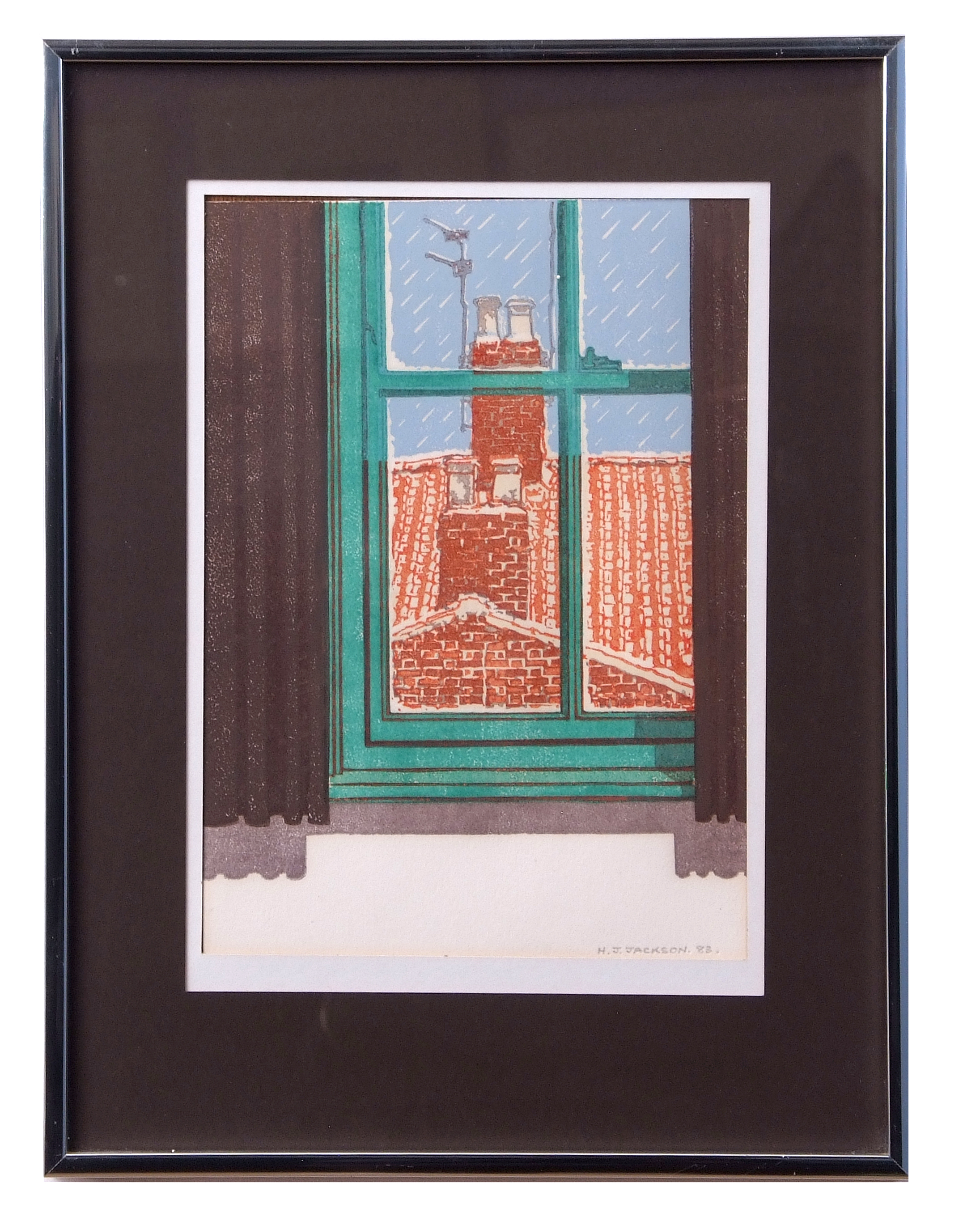 AR H John Jackson, ARE (born 1938 "Christmas card 1983" (window) linocut, signed and dated 83 lower - Image 2 of 2