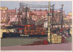 AR H John Jackson, ARE (born 1938 "Fish Wharf/3) linocut, signed, dated 67 and inscribed "artist's