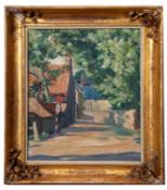 AR Rosamund le Hunte-Cooper (1921-1975 "Weybourne Corner" oil on board 32 x 26cm