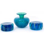 Group of Art Glass wares to include an ovoid vase with streaked blue decoration, engraved Mdina to