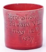 Barnstaple Pottery mug to commemorate the Coronation of Edward VIII with Dorothy incised to the