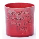 Barnstaple Pottery mug to commemorate the Coronation of Edward VIII with Dorothy incised to the