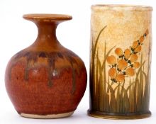 Elkesley Studio Pottery vase with streaked design, together with a Radford cylindrical vase with
