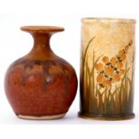 Elkesley Studio Pottery vase with streaked design, together with a Radford cylindrical vase with