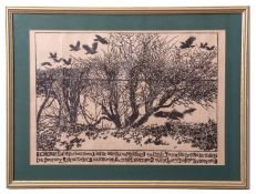 AR H John Jackson, ARE (born 1938 "Crows" black and white print 24 x 38cm