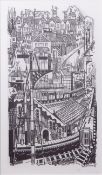 AR H John Jackson, ARE (born 1938 "Train station" black and white print 27 x 15cm