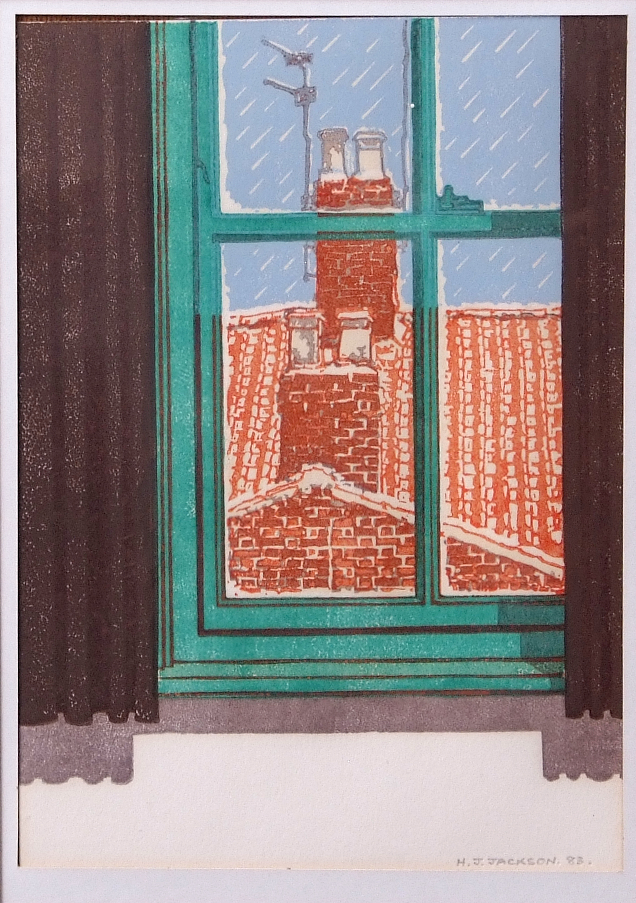 AR H John Jackson, ARE (born 1938 "Christmas card 1983" (window) linocut, signed and dated 83 lower