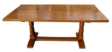 Cat and Mouseman large oak dining table with dimple effect to top and inscribed with maker to