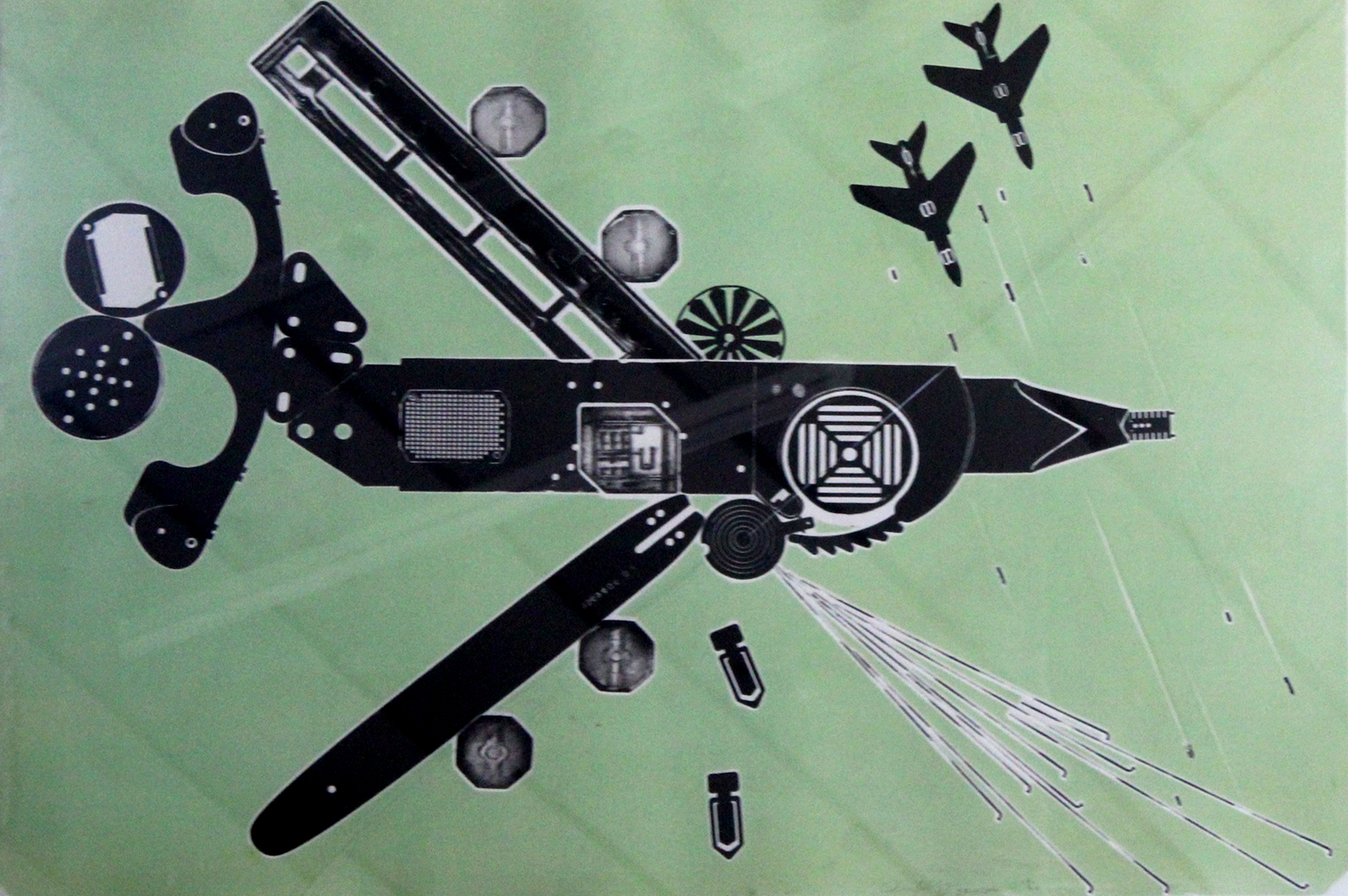 AR Colin Self (born 1941 "C130 gunship" (from The Odyssey Series) mixed media, signed, dated 27 9