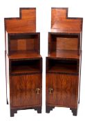 Pair of Art Deco walnut and rosewood bedside cupboards