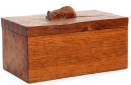 20th century Robert Thompson Mouseman carved lidded box with the sleeping mouse to finial, and