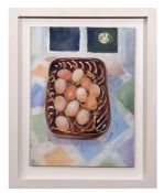 Tessa Newcomb (born 1955 "Eggs in night kitchen" oil on board, initialled and dated 16 lower right