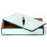 Art Deco glass box with wooden liner, the top with engraved rectangular design, 26cm long