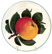 Small Wemyss ware plate with factory mark to base, decorated with an apple amongst green foliage,