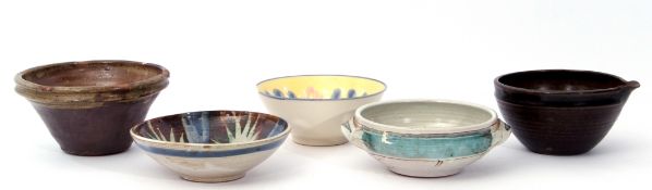 Group of Studio Pottery bowls, (5), largest 20cm