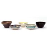 Group of Studio Pottery bowls, (5), largest 20cm