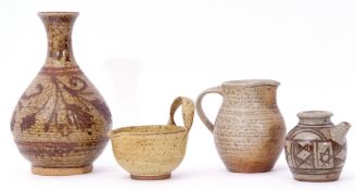 Group of Studio Pottery wares including a baluster vase with seal mark for John Green, two further