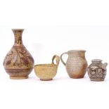 Group of Studio Pottery wares including a baluster vase with seal mark for John Green, two further