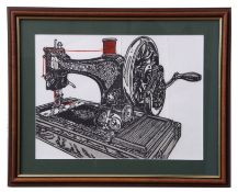 AR H John Jackson, ARE (born 1938 "Sewing machine" linocut 25 x 35cm