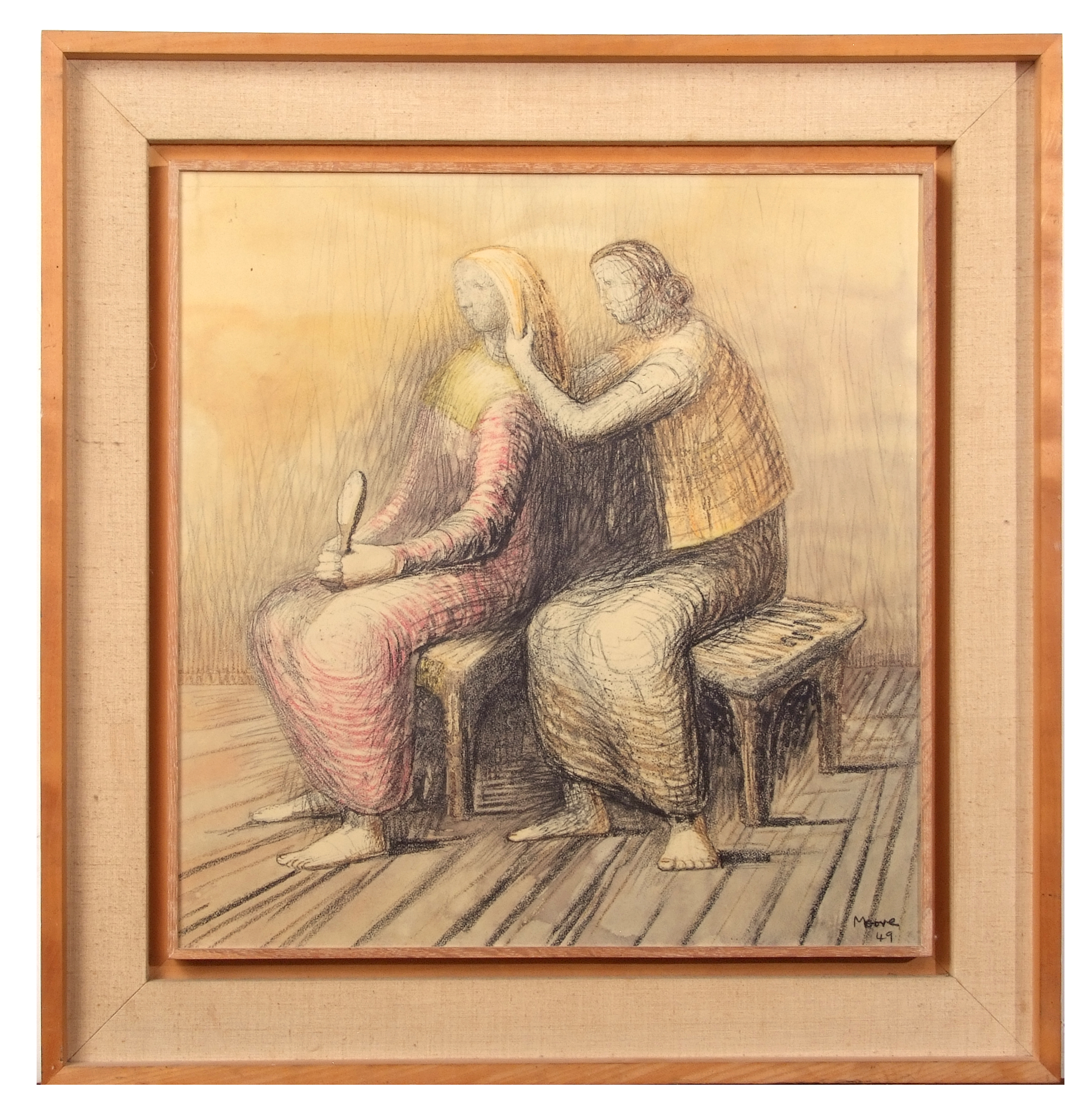 AR After Henry Moore, Figures coloured print 58 x 55cm