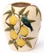 Large Moorcroft baluster vase decorated with the Parrot and Lemon Tree pattern, 27cm high