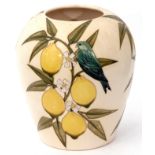 Large Moorcroft baluster vase decorated with the Parrot and Lemon Tree pattern, 27cm high