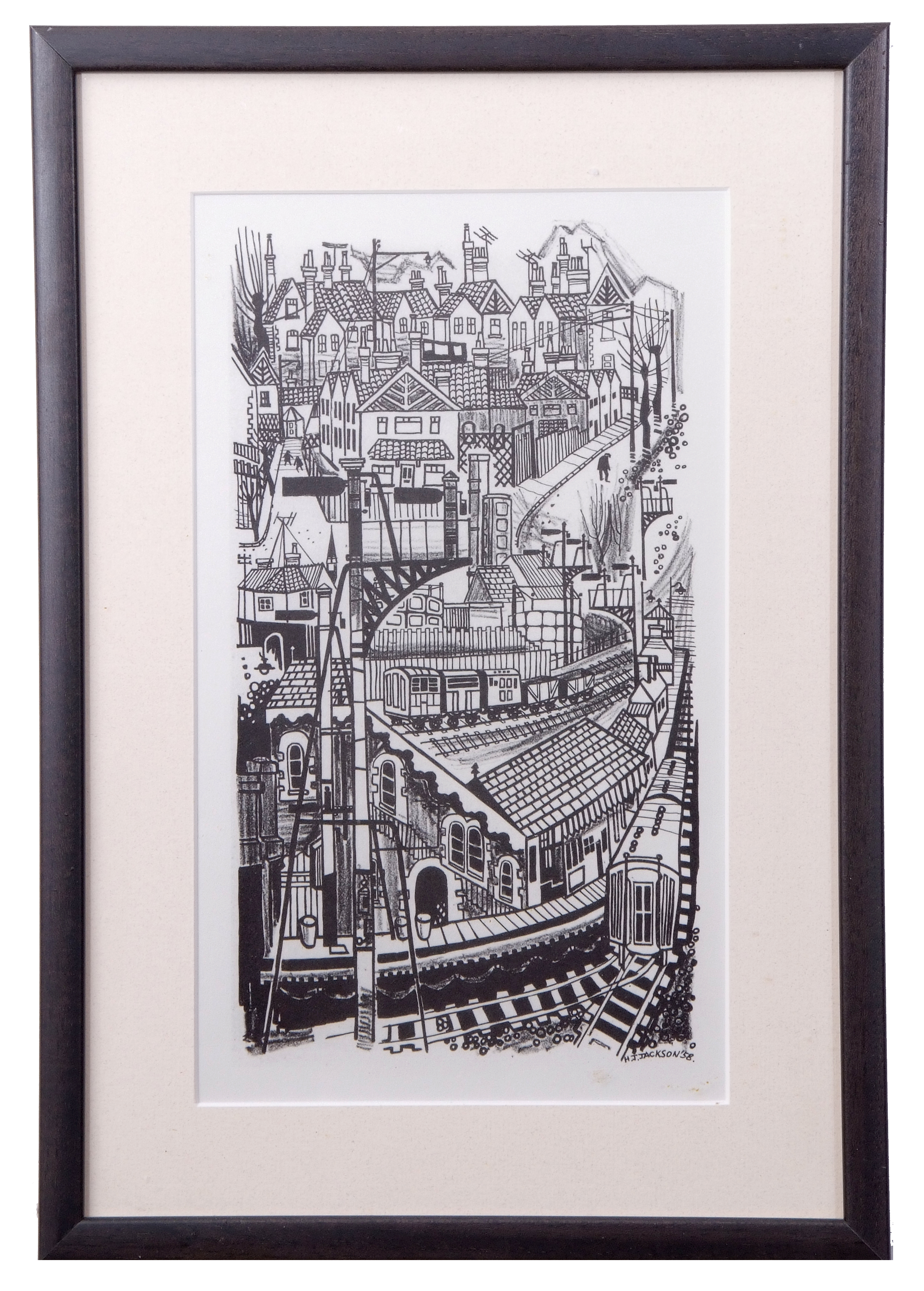 AR H John Jackson, ARE (born 1938 "Train station" black and white print 27 x 15cm - Image 2 of 2