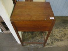 OAK FRAMED LIFT UP TOP SEWING BOX ON STAND