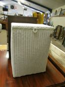 WHITE WICKER PAINTED LLOYD LOOM TYPE LINEN BASKET