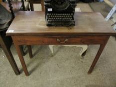 GEORGIAN MAHOGANY FOLD-OVER TEA TABLE WITH SINGLE DRAWER RAISED ON FOUR SQUARE LEGS