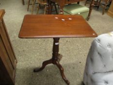 19TH CENTURY MAHOGANY RECTANGULAR TILT TOP TABLE WITH TURNED COLUMN ON A TRIPOD BASE