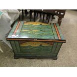 PINE FRAMED BLACK PAINTED AND SCRAP WORK CHILD'S TRUNK